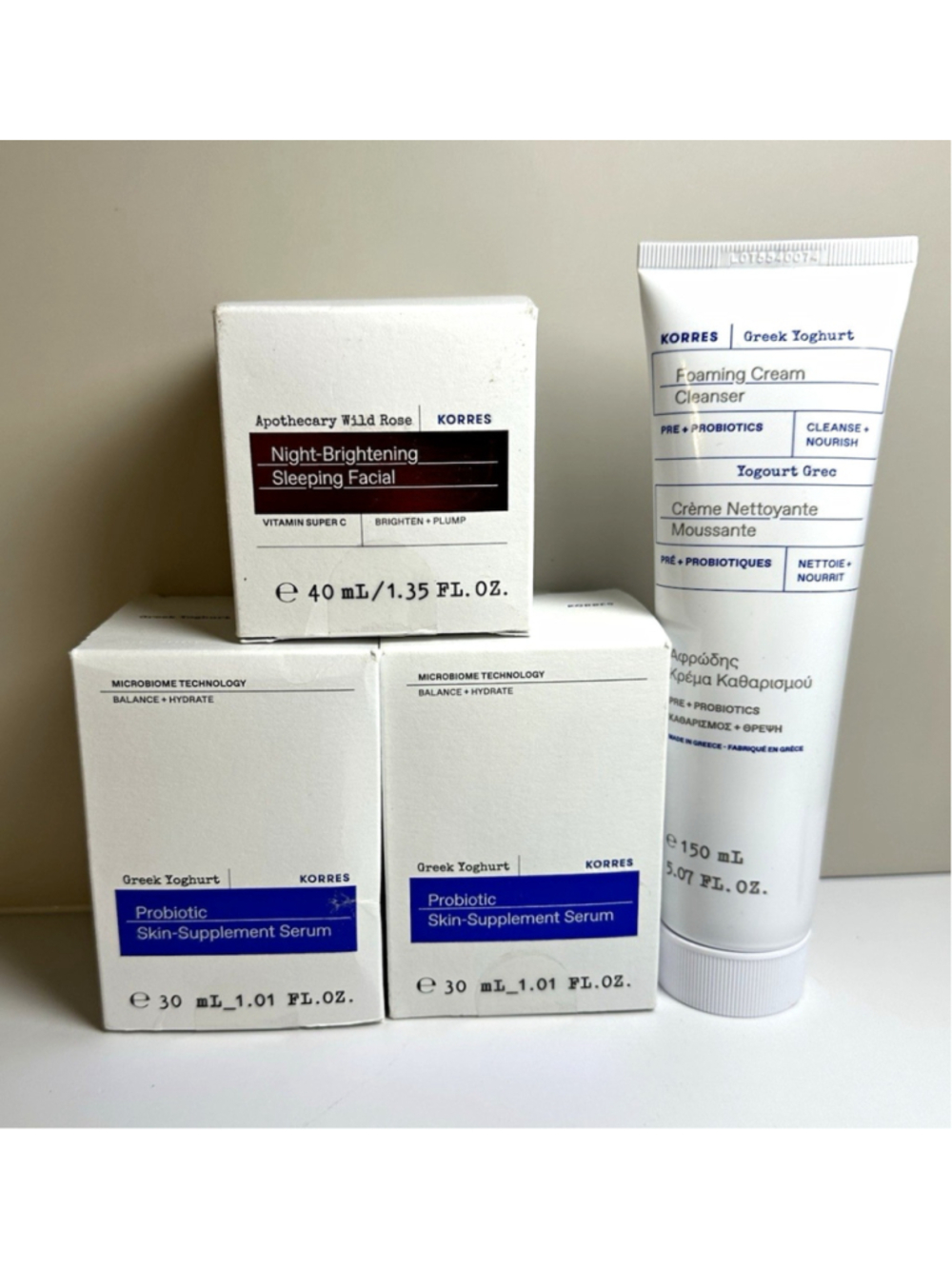 KORRES Foaming Cleanser, Probiotic Serum x2. & Night Brightening Facial | NEW